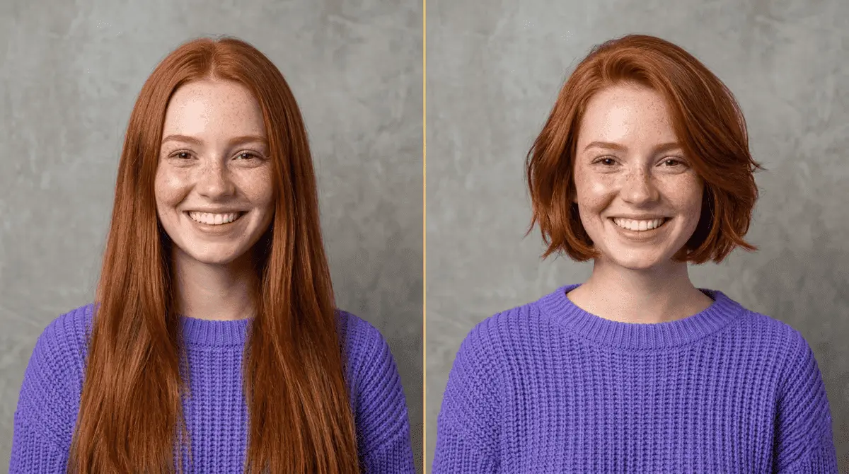 Antes e depois de cortes de cabelo